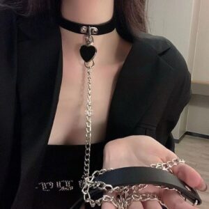 Vòng cổ nữ choker cá tính thời trang Hàn Quốc sexy da PU có dây xích kim loại