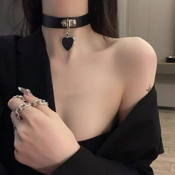 Vòng cổ nữ choker cá tính thời trang Hàn Quốc sexy da PU có dây xích kim loại - Hình ảnh 6